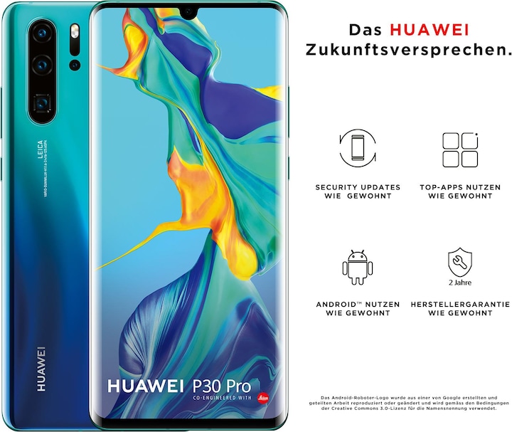 Actual product image Huawei P30 Pro (128 GB, Aurora Blue, 6.47", Hybrid Dual SIM, 40 Mpx, 4G)