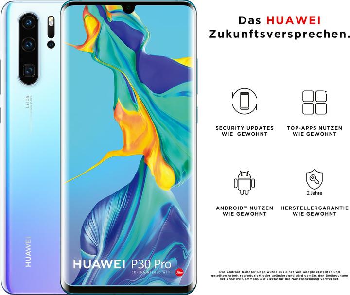 Produktbild Huawei P30 Pro (128 GB, Breathing Crystal, 6.47", Hybrid Dual SIM, 40 Mpx, 4G)