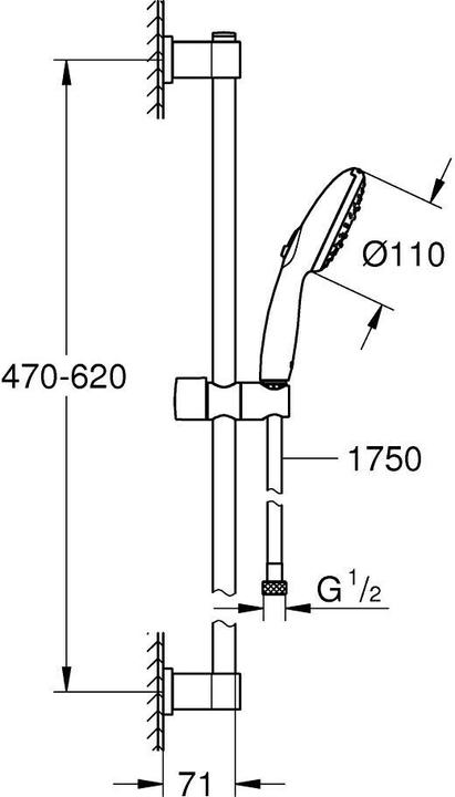 Image du produit Grohe Vitalio Start 110 QuickFix Brausestangenset, kleben oder bohren, Länge 600mm, wassersparend, 3 Strah