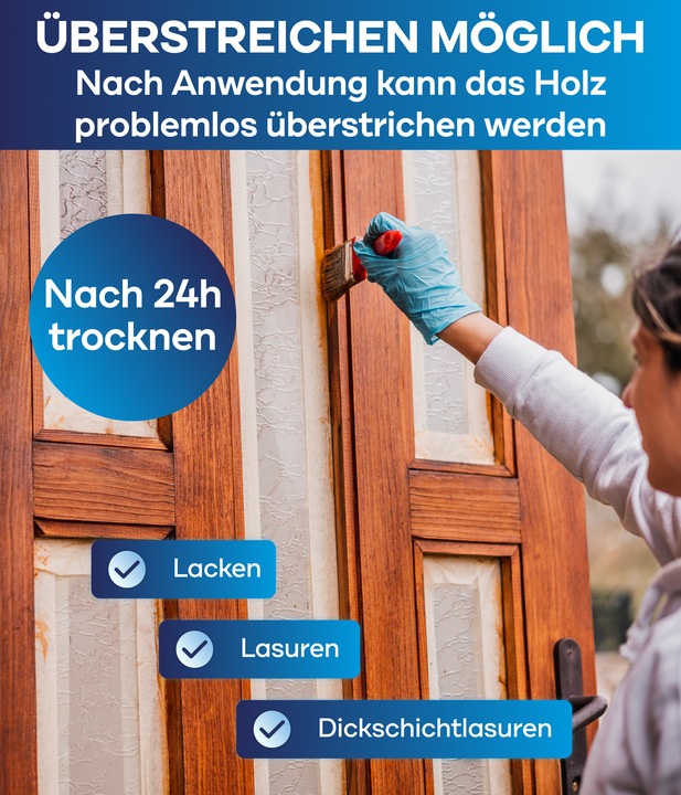 Produktbild Plid Holzwurmtod 5l für ca. 18m² + Pinselset 3-tlg. / Holzschutz Holzwurmbekämpfung (Farblos, 5 l)