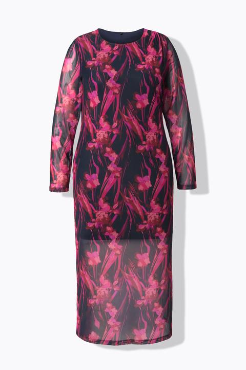Produktbild Ulla Popken Mesh-Maxikleid, Raffung, Rundhals, Langarm (56)