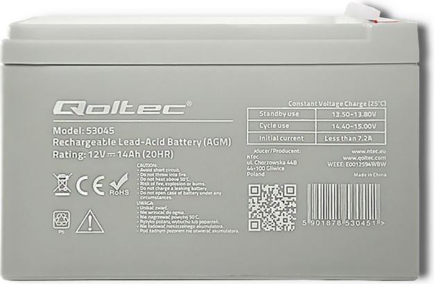 Actual product image Qoltec 53045 - Battery / accumulator - 14 Ah - 12 V - White - 210 A - 15 cm (12 V, 14 Ah)