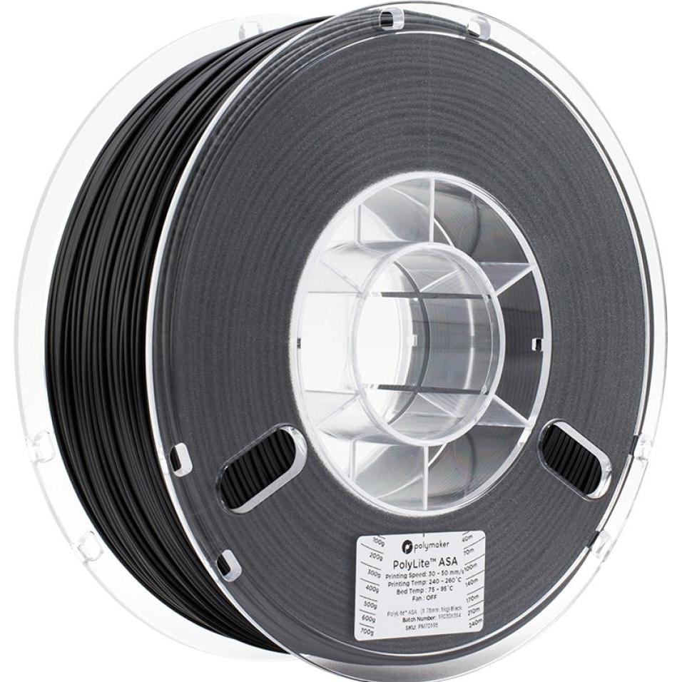 Polymaker PolyLite ASA (ASA, 1.75 mm, 1000 g, Schwarz), 3D Filament, Schwarz