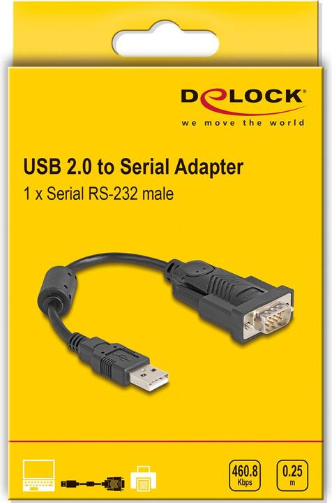 Image du produit Delock Adaptateur USB 2.0 type A vers 1 x série RS-232 D-Sub 9 broches mâle 0,25 m (0.25 m)
