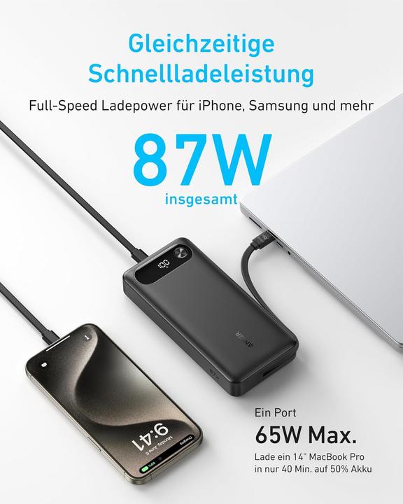 Produktbild Anker Powerbank mit integriertem USB-C-Kabel (20000 mAh, 87 W)