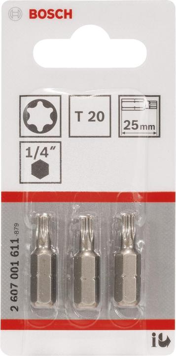 Produktbild Bosch Professional Zubehör Schrauberbit Extra-Hart T20, 25 mm, 3er-Pack (Innensechsrund TX)