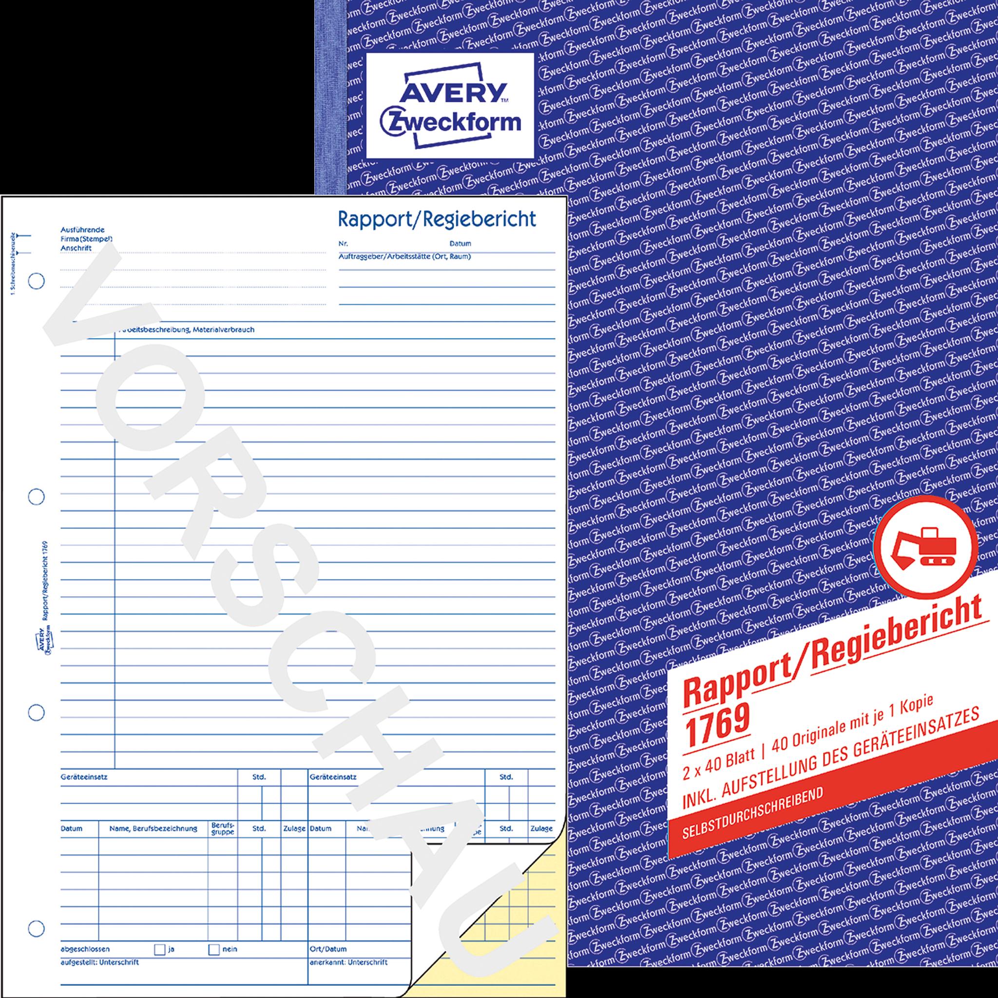 Avery, Formular, Rapport/Regiebericht (40 x)