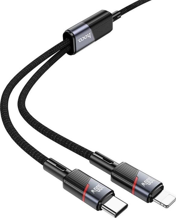 Actual product image Hoco Cable Cable 2in1 USB C to USB C + Lightning 5A 100W 1,2 m U139 black (1.20 m, 100 W)