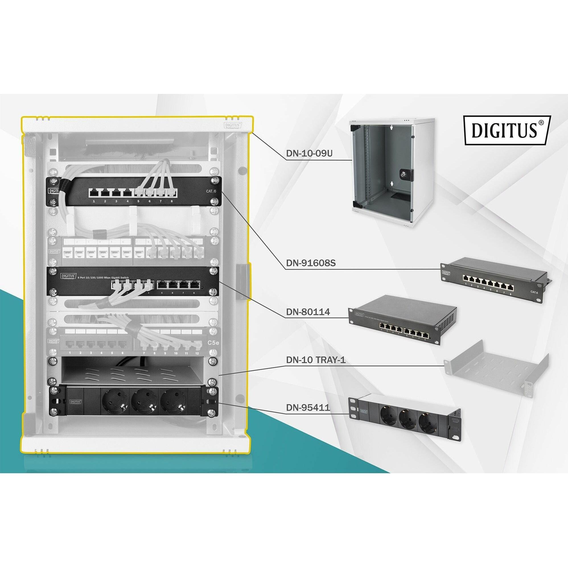 Digitus Netzwerk-Set (5.71 HE, 10 Zoll Rack), Serverschrank, Grau