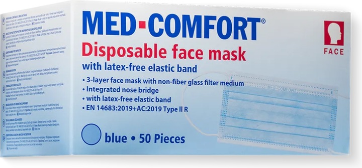 Nutritional values and ingredients Ampri MED-COMFORT face mask 3-lg. TYPE IIR - blue (50 x)