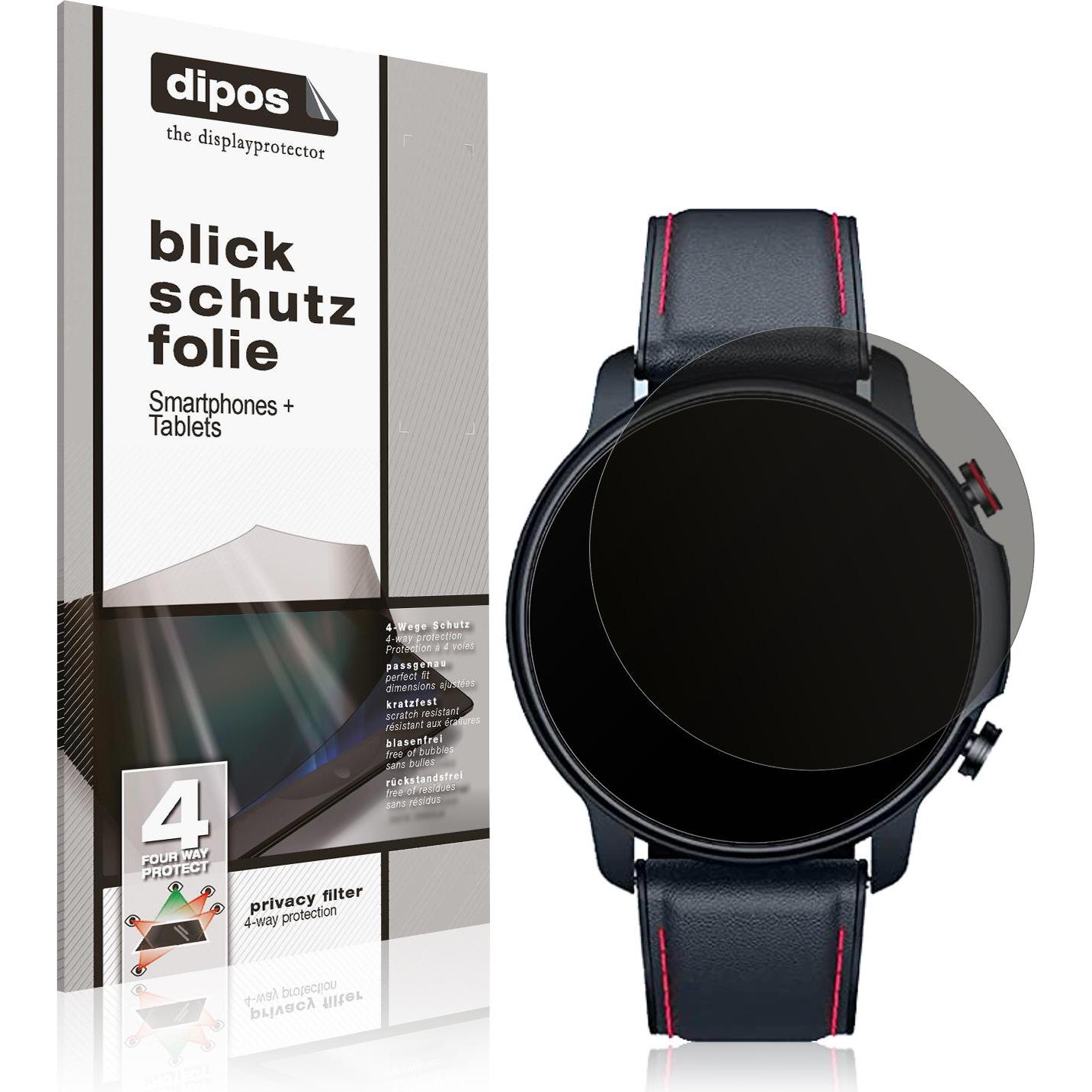 Dipos Blickschutzfolie 4-Way Privacy, Smartwatch Schutzfolie, Transparent