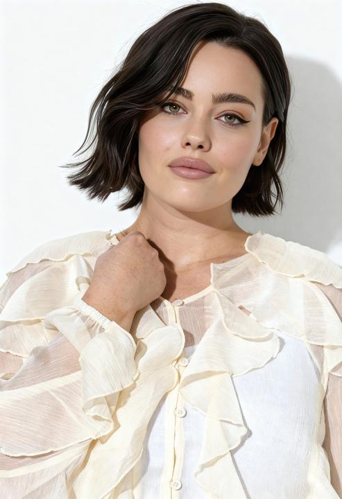 Actual product image Ulla Popken Sheer Chiffon Ruffle Blouse (60)