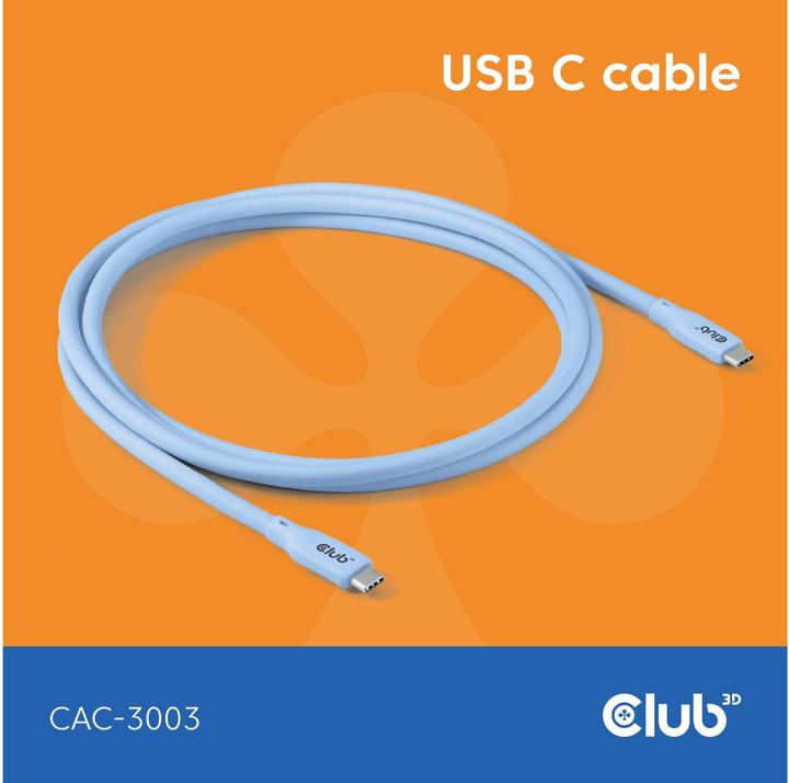 Actual product image Club 3D Club3D Lifestyle USB-C cable PD 240W,20Gbps 2m blue pc/st retail (2 m, USB 4.0, 240 W)