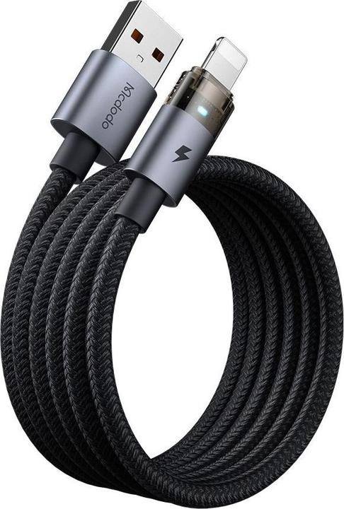 Actual product image Mcdodo - Lightning to USB-A, Transparent Cable with Charging Light, 1.2m, Black (1.20 m)
