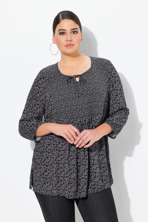 Produktbild Ulla Popken Bluse, A-Linie, Smok-Einsatz, farbiges Minimalmuster (46, 48)
