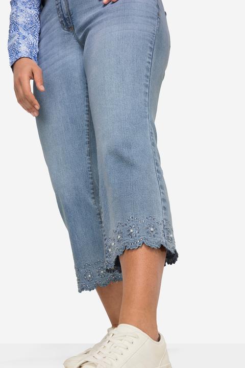 Image du produit Angel of Style Jean 7/8 coupe Flared Fit à 5 poches, avec broderie ajourée et perles fantaisie sur le rabat (42)