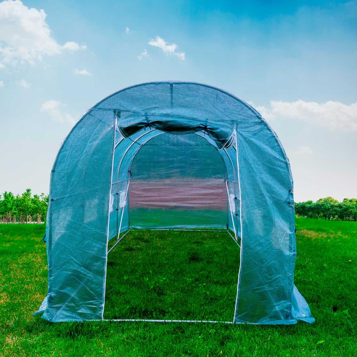 Actual product image PNI Solar garden SG500, size 457 x 210 x 210 cm, solid steel construction, windows with mosquito