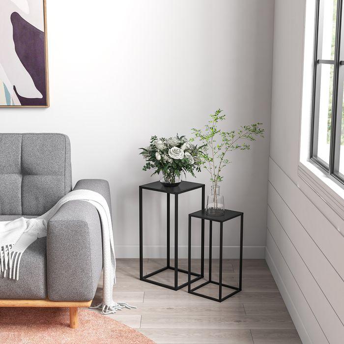 Immagine prodotto Swisshandel24 Set di 2 supporti per piante, sgabello per piante con gambe in acciaio, design scandinavo, supporto
