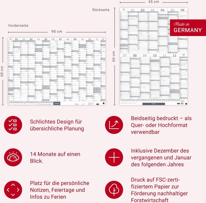 Produktbild Mega-Posterplaner, silber 2026 (68 x 98 cm, Kein Einband, Deutsch)