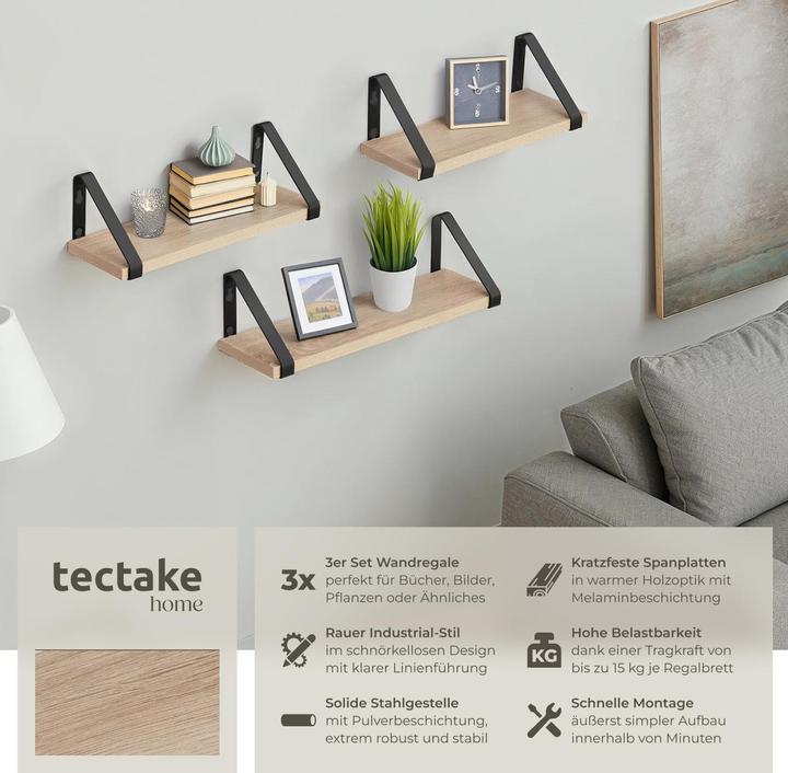Actual product image tectake 3 hanging shelves Cowell (40 x 12 x 12 cm)