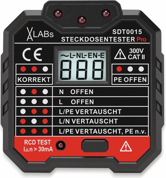Produktbild LABS SDT0015: Steckdosentester mit RCD-Prüfung und LCD