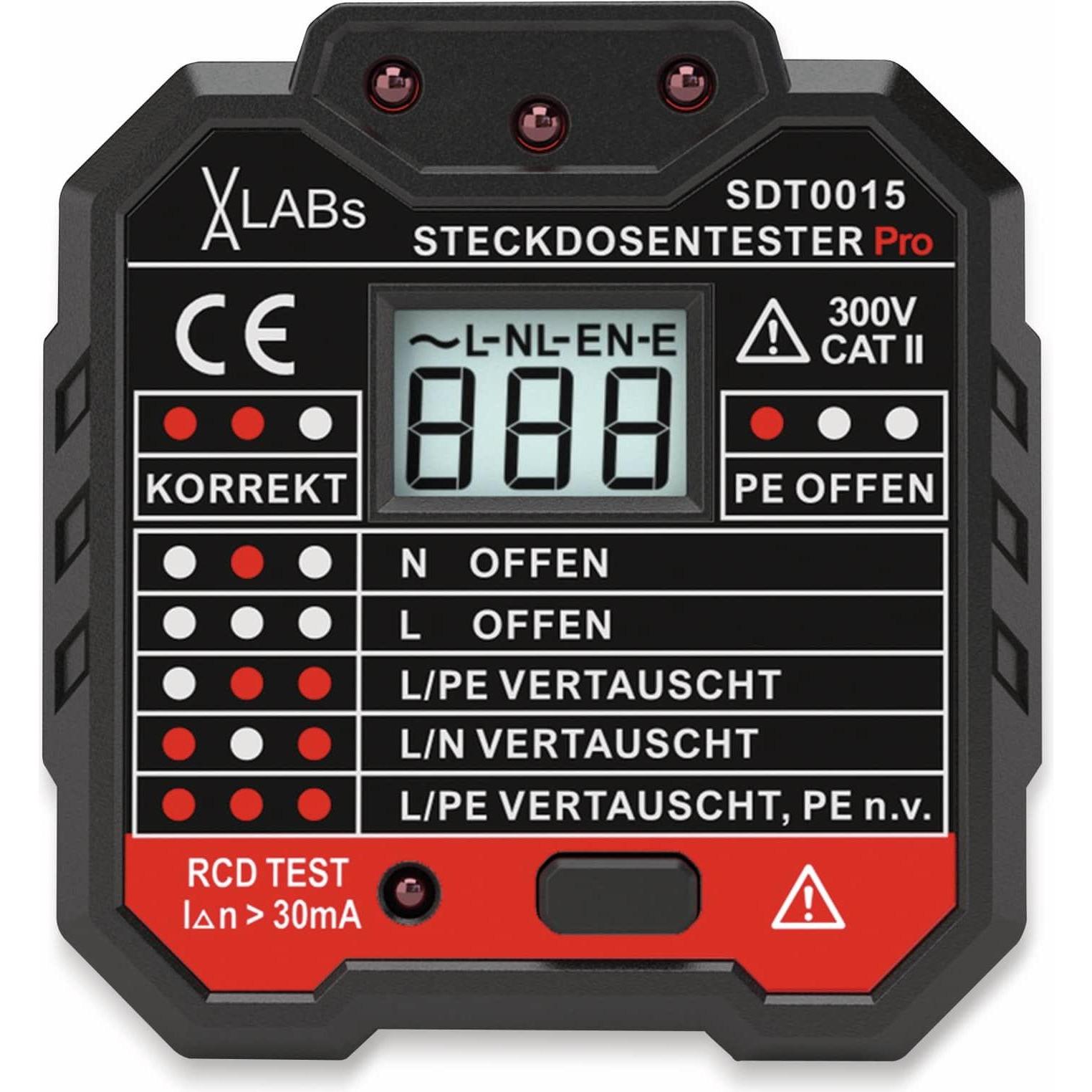 VA, Multimeter, LABS SDT0015: Steckdosentester mit RCD-Prüfung und LCD