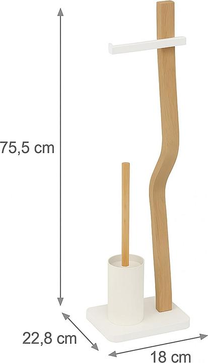 Produktbild Relaxdays - WC Garnitur Holz & Metall, Weiss/Hellbraun, 78,5 x 23 x 18 cm