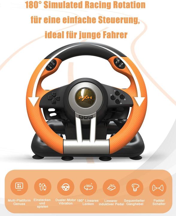Produktbild PXN Gaming-Lenkrad mit Pedalen und Vibration (PC, PS3, PS4, Switch, Xbox One S, Xbox Series S, Xbox Series X)