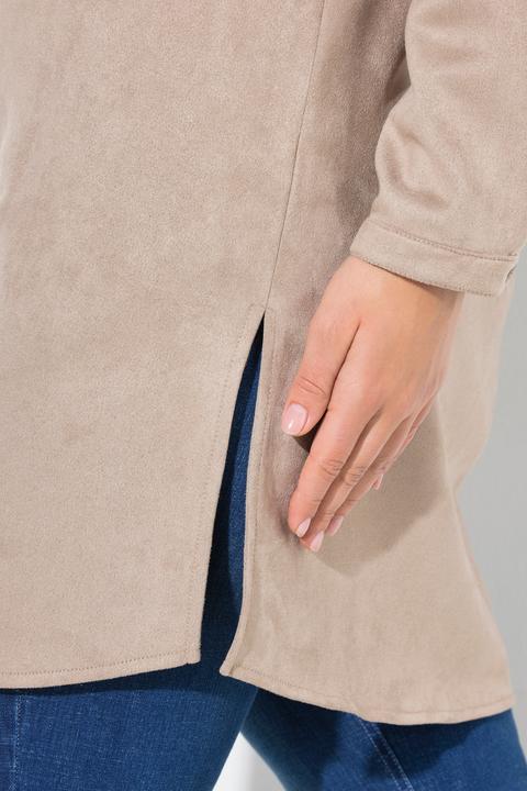 Produktbild Ulla Popken Suede-Longjacke, A-Linie, Hemdkragen, Langarm (46, 48)