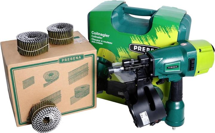 Produktbild Prebena 8XR-CNW90 Coilnagler Druckluftnagler im Transportkoffer + CNW25 / 65BKRI Coilnägel