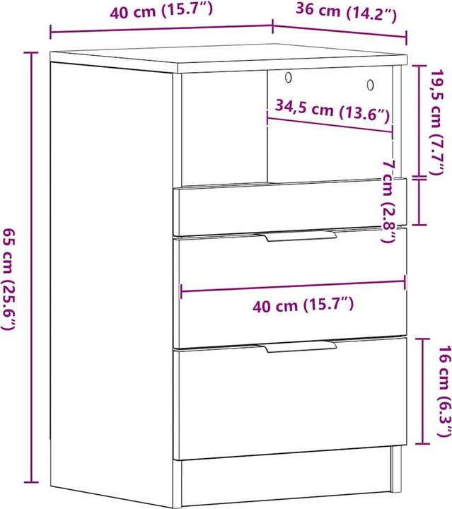 Produktbild vidaXL Nachttisch Nachtschrank Nachtkommode Nachtkonsole Stauraum Artisan-Eiche (40 x 36 x 65 cm)