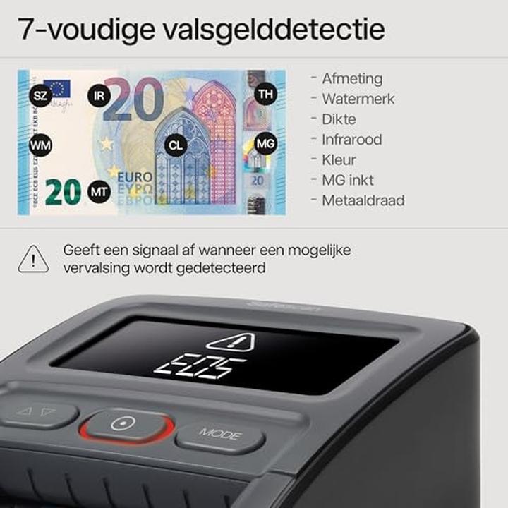 Immagine prodotto Safescan 155-S Komplett SET Geldprüfgerät Batterie & Stapler (Validatore di banconote)