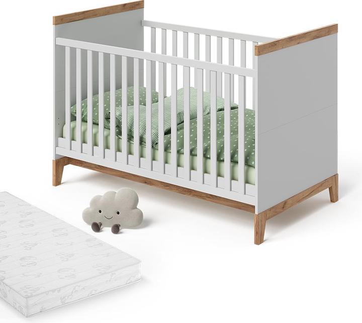 Produktbild VitaliSpa Babybett Malia, Weiss/Artisan, 70x140 cm mit Matratze (70 x 140 cm)