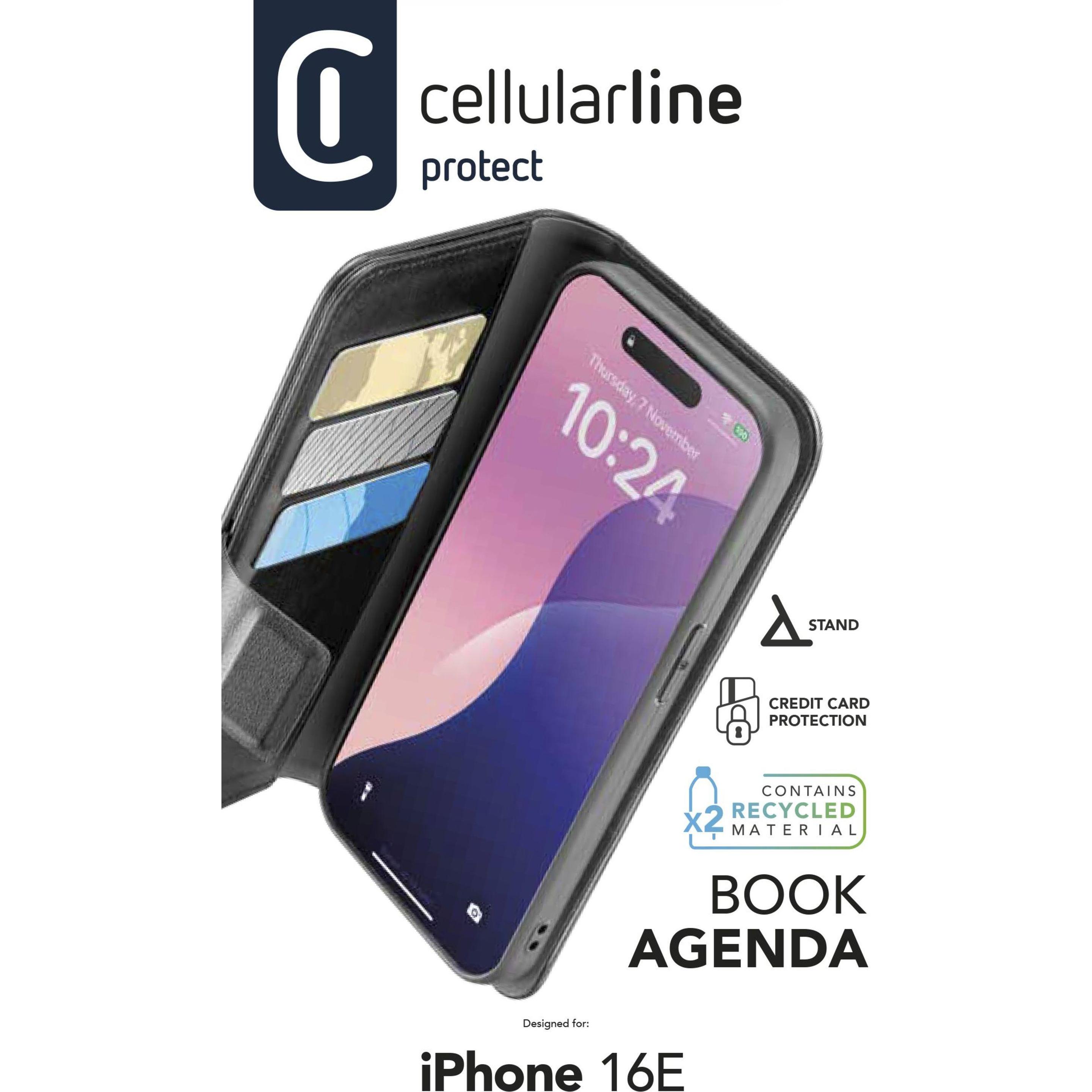 Cellularline - Book Agenda 2 Case für (Apple iPhone 16e), Cover smartphone, Nero