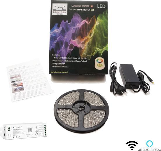 Lumina Swiss LED-Streifen-Set Multicolor Ultra (RGB+KW/WW) 5m Premium Indoor Smartphone Alexa (Mehrfarbig, 500 cm, Indoor)