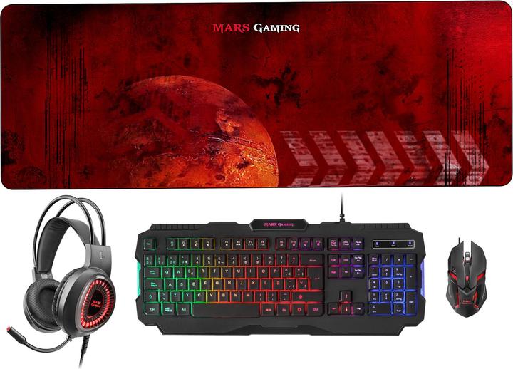 Image du produit Mars Gaming Pack 4 En 1 Gamer (Clavier/Souris/Casque/Tapis) Mcprgb2 RGB (Noir) (FR, Filaire)