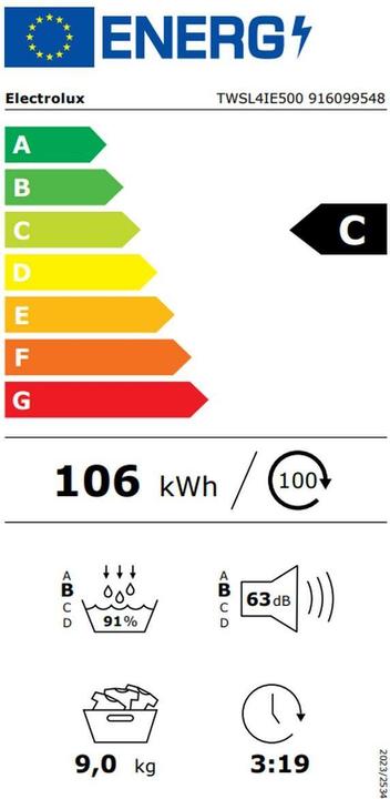 Energie-Label Electrolux TWSL4IE500 (9 kg, Wechselbar, Links)