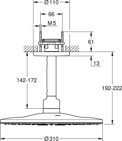 Produktbild Grohe Kopfbr Rainshower SMARTACTIVE 310 mit Deckenauslass 142mm phantom black (2 Strahlarten)