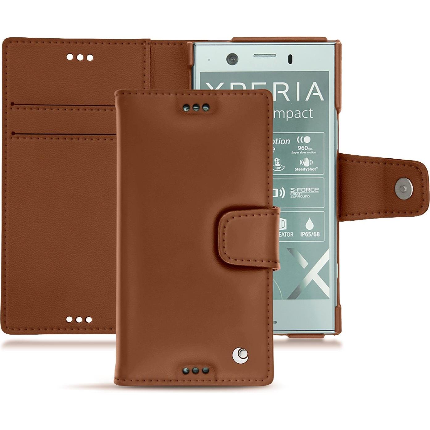 Noreve Lederschutzhülle Wallet (Sony Xperia XZ1 Compact), Smartphone Hülle, Braun