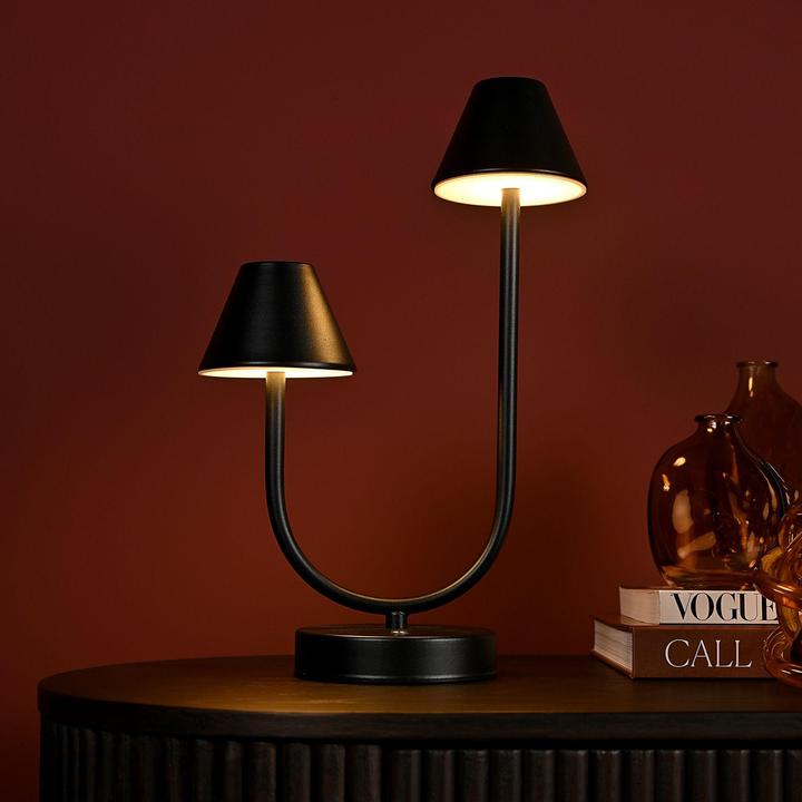 Actual product image Hestia Matte Black USB Touch Double Light Table Lamp