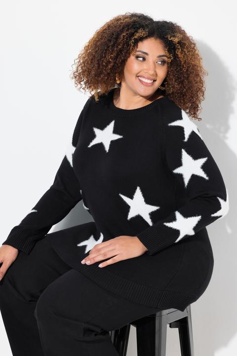 Image du produit Ulla Popken Pull à col rond et manches longues raglan, étoiles brillantes (58)