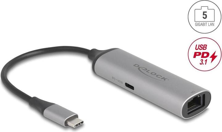 Immagine prodotto Delock USB Type-C Netzwerk Adapter 5 Gigabit LAN 1 x RJ45 mi (USB-C, RJ45 (1x))