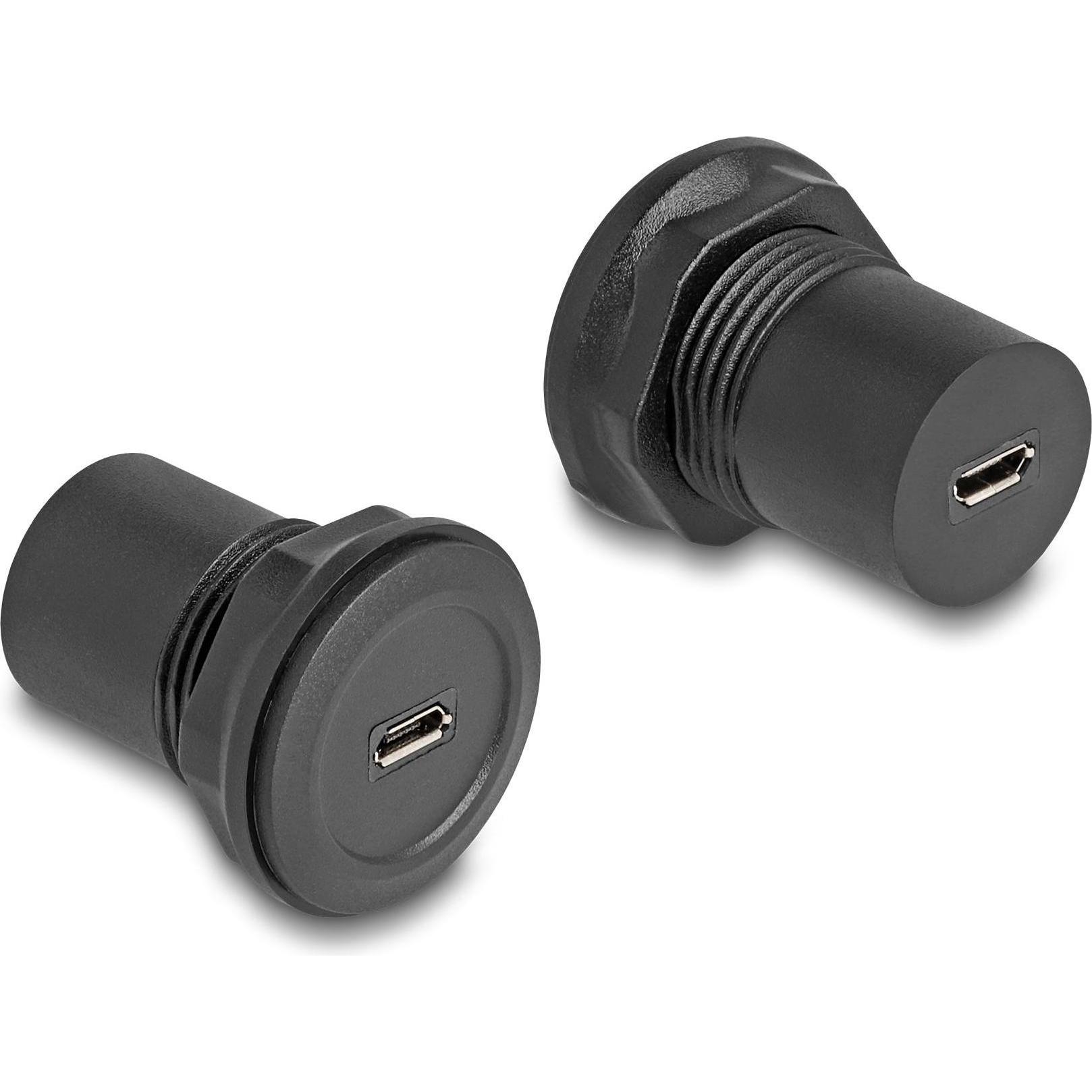 Delock USB 2.0 Typ Micro-B zu USB 2.0 Typ Micro-B Einbaubuchse schwarz (Mini USB, 12 cm), Data + Video Adapter, Schwarz