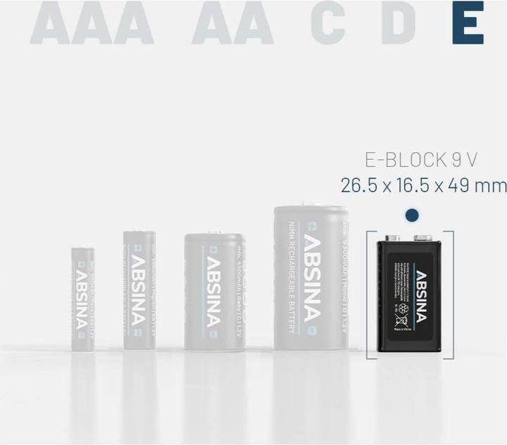 Image du produit Absina 9 V Block-Akku NiMH 270 8.4 V 1 St. (1 pcs, 9V Block, 270 mAh)