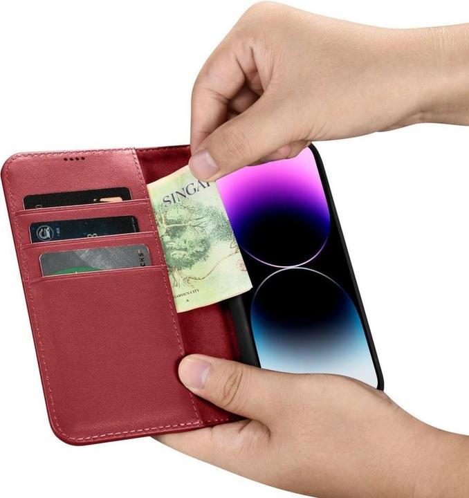 Actual product image iCarer magazine wallet case 2 in1 cover iPhone 14 Pro Max Leather flip cover AntiRFID Red (WMI14220728-RD) (Apple iPhone 14 Pro Max)