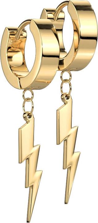 Actual product image Star Piercing Earring to flap gold plated with pendant lightning bolt (without brass, Surgical steel 316L)
