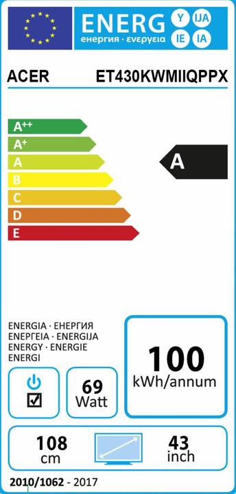Label énergétique Acer ET430K (3840 x 2160 pixels, 42.99")