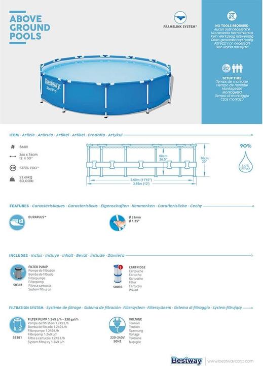 Produktbild Bestway Steel Pro Pool Set (366 x 76 cm)