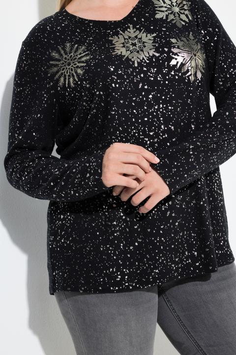 Produktbild Ulla Popken Sweatshirt, Metallic-Druck, V-Ausschnitt, Langarm (60)