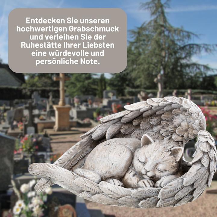 Produktbild Novaliv Grabschmuck Katze Engelsfügeln Grau 22x13x13 cm Grabdekoration wetterfest Grabfigueren Kreuz